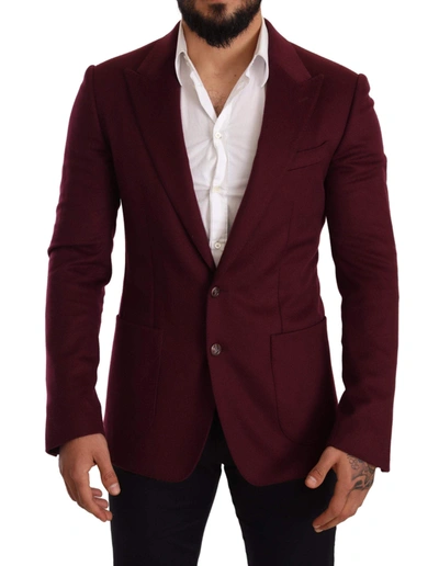 Dolce & Gabbana Maroon Cashmere Slim Fit Coat Jacket Blazer In Bordeaux