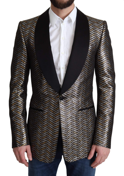 Dolce & Gabbana Multicolor Metallic Jacquard Polyester Blazer Jacket