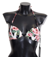 DOLCE & GABBANA MULTICOLOR STRIPED ROSE PRINT SWIMWEAR BIKINI TOPS