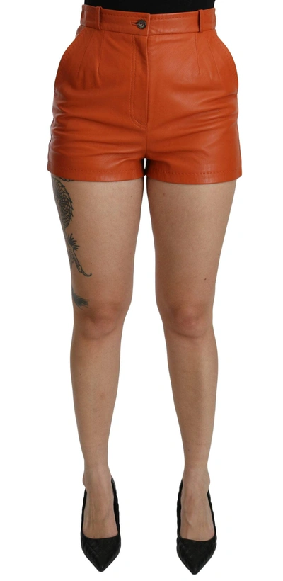 Dolce & Gabbana Orange Leather High Waist Hot Trousers Shorts