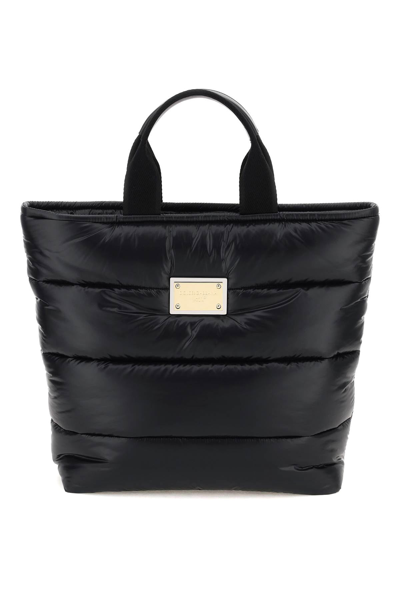 Dolce & Gabbana Padded Nylon Shopping Bag In Black