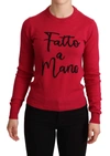 Dolce & Gabbana Embroidered Cashmere Wool Crew Neck Sweater In Pink