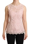 DOLCE & GABBANA PINK FLORAL LACE SLEEVELESS TANK BLOUSE TOP