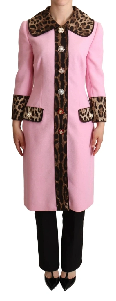 Dolce & Gabbana Pink Leopard Wool Trenchcoat Jacket