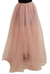 Dolce & Gabbana Pink Nylon Mesh Sheer Floor Length Skirt In Pink