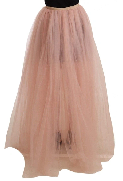 Dolce & Gabbana Pink Nylon Mesh Sheer Floor Length Skirt In Pink