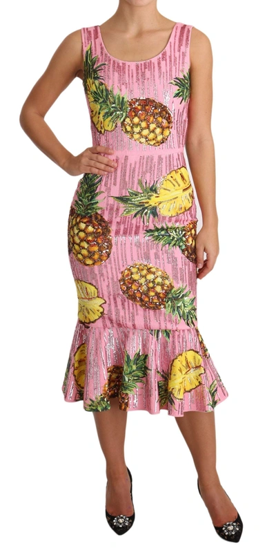 Dolce & Gabbana Pink Pineapple Special Piece Midi Dress