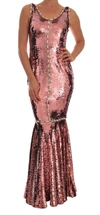 DOLCE & GABBANA PINK SEQUINED SHEATH CRYSTAL DRESS GOWN