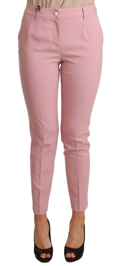 Dolce & Gabbana Pink Wool Stretch High Waist Trouser Pants