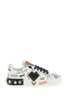 Dolce & Gabbana Printed Calfskin Portofino Sneakers With Patch In Multicolor