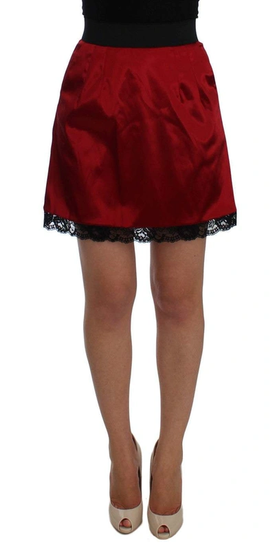 Dolce & Gabbana Red Black Lace A-line Above Knee Skirt