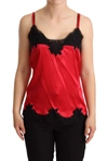 DOLCE & GABBANA RED FLORAL LACE TRIMMED SILK SATIN CAMISOLE TOP