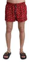 DOLCE & GABBANA RED PATTERNED BEACHWEAR SHORTS SWIMWEAR