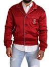 DOLCE & GABBANA RED SILK BUTTON DG LOGO BOMBER JACKET