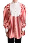 DOLCE & GABBANA RED WHITE STRIPED LONG SLEEVES FORMAL SHIRT