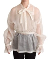 Dolce & Gabbana White Ascot Collar Long Sleeves Blouse Top In White