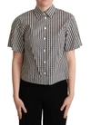 Dolce & Gabbana Black White Zigzag Collar Cotton Top Shirt In White