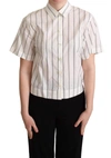 DOLCE & GABBANA WHITE BLACK STRIPES COLLARED SHIRT TOP