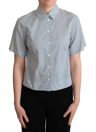 Dolce & Gabbana White Blue Polka Dot Cotton Shirt