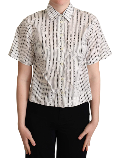 Dolce & Gabbana White Circles Dots Collared Button Up Shirt In Neutral