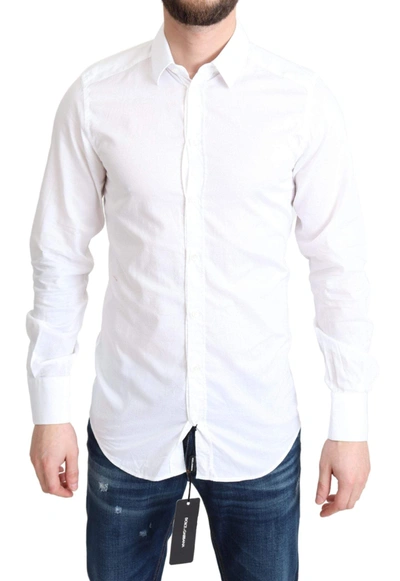 DOLCE & GABBANA WHITE COTTON LONG SLEEVES FORMAL SHIRT