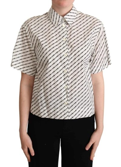 Dolce & Gabbana White Dotted Collared Blouse Shirt In Black/white