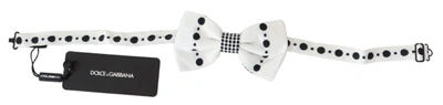 Dolce & Gabbana White Dotted Print Adjustable Neck Papillon Tie