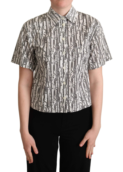 Dolce & Gabbana White Floral Collared Blouse Shirt In Black