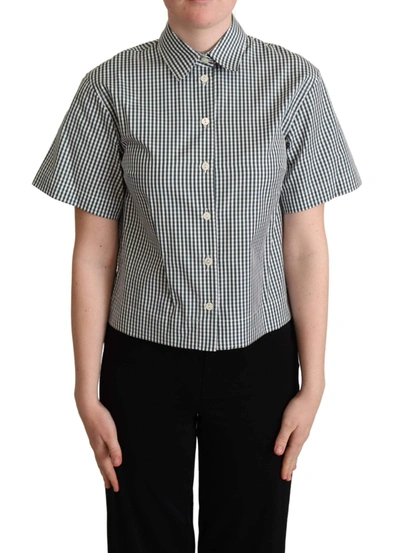 Dolce & Gabbana White Green Cotton Check Shirt Blouse Top