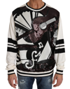 DOLCE & GABBANA WHITE JAZZ SEQUINED GUITAR PULLOVER TOP SWEATER