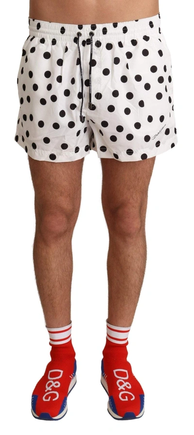 Dolce & Gabbana White Polka Dots Beachwear Shorts Swimwear