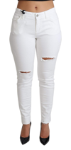 DOLCE & GABBANA WHITE TATTERED SKINNY DENIM COTTON STRETCH JEANS