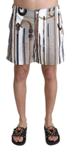 Dolce & Gabbana White Walking Stick Beachwear Shorts Swimshorts In White