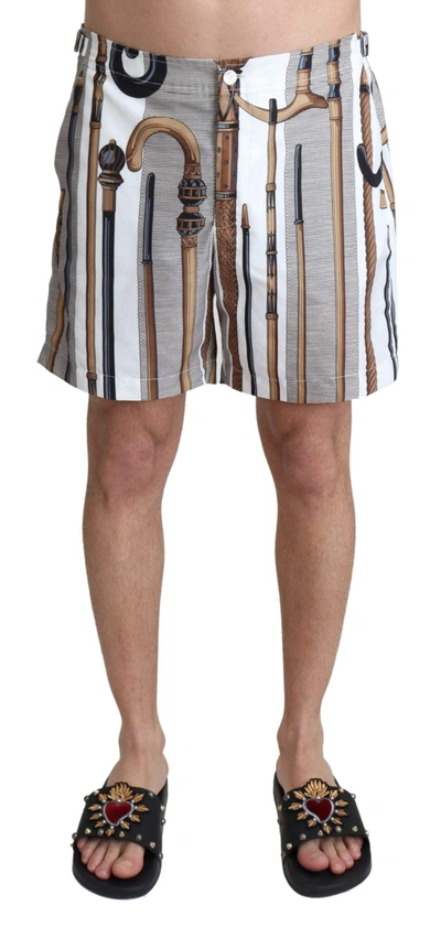 Dolce & Gabbana White Walking Stick Beachwear Shorts Swimshorts