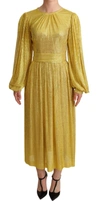 Dolce & Gabbana Yellow Crystal Mesh Pleated Maxi Dress In Yellow