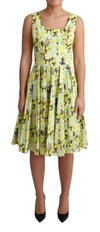 DOLCE & GABBANA YELLOW FLORAL COTTON STRETCH GOWN DRESS