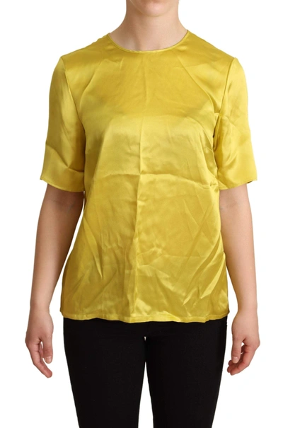 DOLCE & GABBANA YELLOW SILK SHORT SLEEVE BLOUSE T-SHIRT