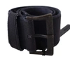 Ermanno Scervino Black Navy Blue Wide Square Rustic Buckle Belt In Black