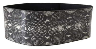 Ermanno Scervino Black Wide Leather Snakeskin Design Waist Belt