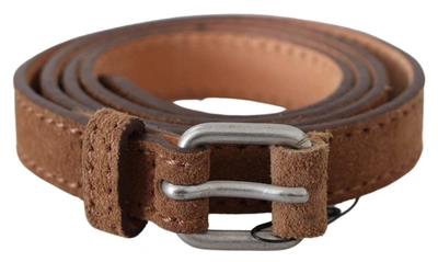 Ermanno Scervino Brown Leather Slim Silver Buckle Waist Belt