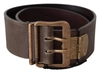 ERMANNO SCERVINO BROWN LEATHER WIDE BRONZE BUCKLE WAIST BELT