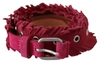 ERMANNO SCERVINO MAROON LEATHER FRINGES SILVER BUCKLE WAIST BELT