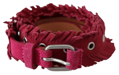 Ermanno Scervino Maroon Leather Fringes Silver Buckle Waist Belt In Marrone