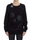 Exte Black Cotton Motive Print Crewneck Pullover Sweater In Black