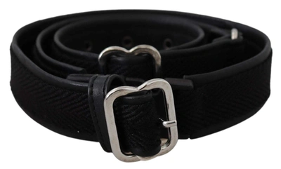Gf Ferre' Black Leather Silver Chrome Metal Buckle Belt