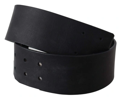 Gf Ferre' Black Genuine Leather Wide Logo Waist Belt