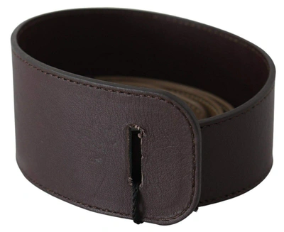 Gf Ferre' Brown Genuine Leather Logo Wide Waist Belt
