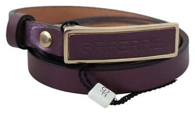 Gf Ferre' Gold Logo Buckle Waist Leather Skinny Belt In Bordeaux