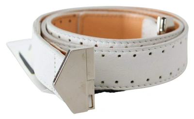 Gf Ferre' White Leather Hexagon Logo Buckle Waist Belt