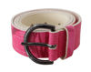 John Galliano Pink Leather Letter Logo Design Round Buckle Belt In Pink